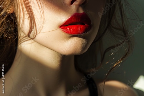 beautiful and elegant woman with red lips