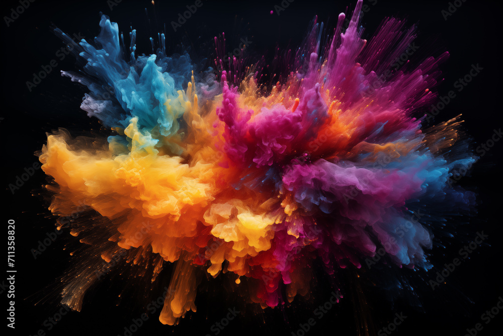 Fototapeta premium Colored powder explosion isolated on black background.