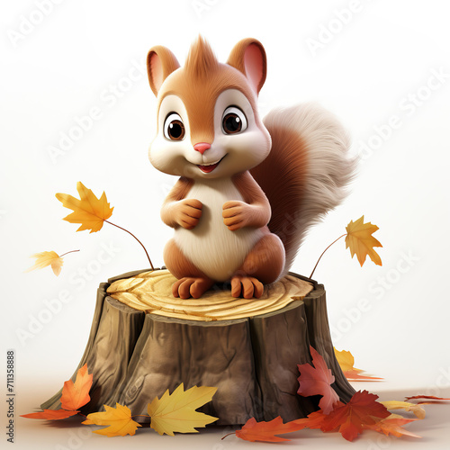 A charming 3d cartoon style illustration with a baby squirral photo