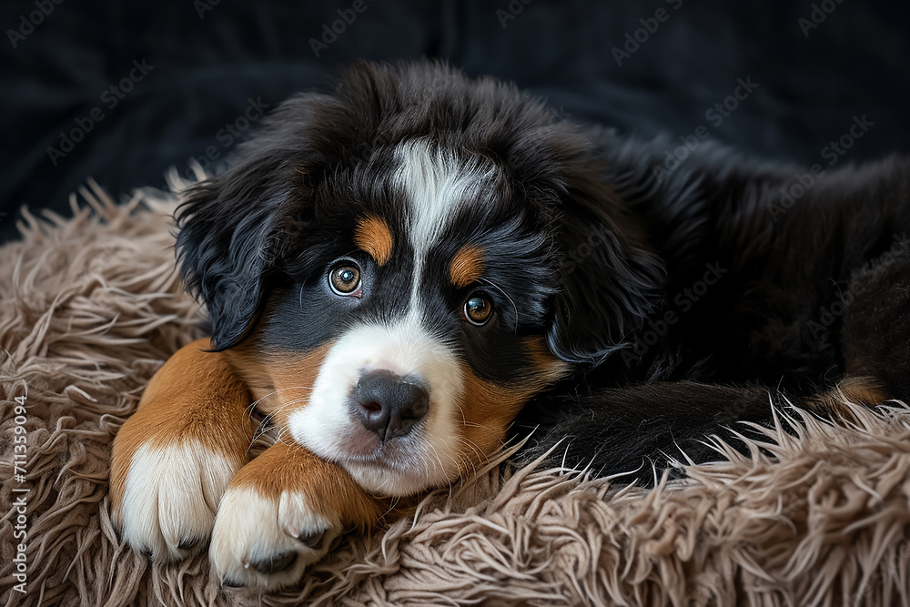 Bernese mountain cute dog, puppy day 