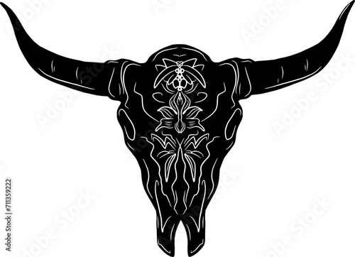 Silhouette of a cow skull with horns. Vector element.