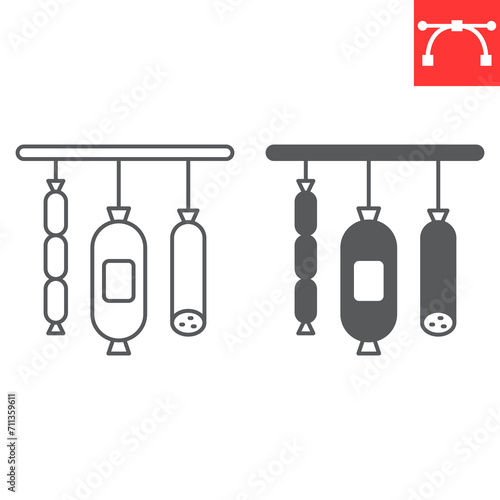 Deli line and glyph icon, grocery store and food , sausage and salami vector icon, vector graphics, editable stroke outline sign, eps 10.