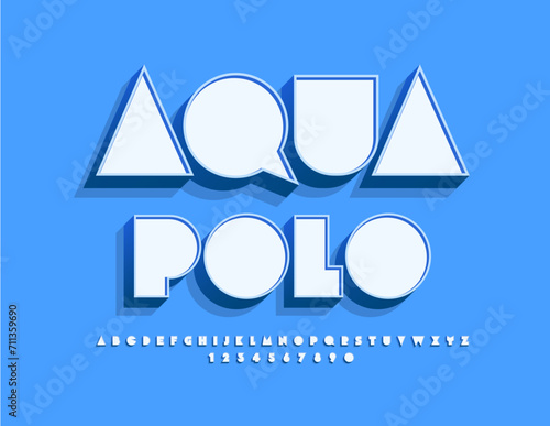 Vector activity icon Water Polo with Cool 3D Font. Creative set of Alphabet Letters and Numbers.