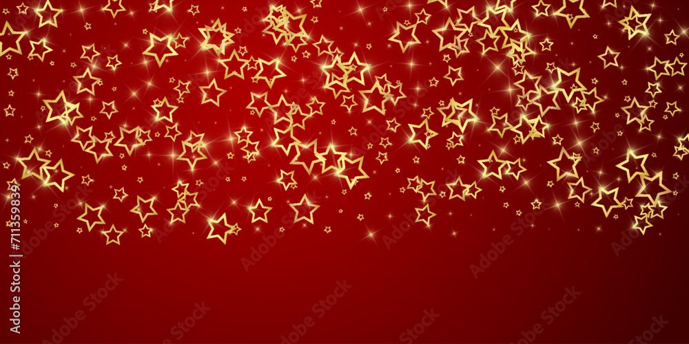 Twinkle stars scattered around randomly, flying, falling down, floating. Christmas celebration concept. Festive stars vector illustration on red background. Twinkle stars scattered around randomly, flying, falling down, floating. Christmas celebration concept. Festive stars vector illustration on red background.