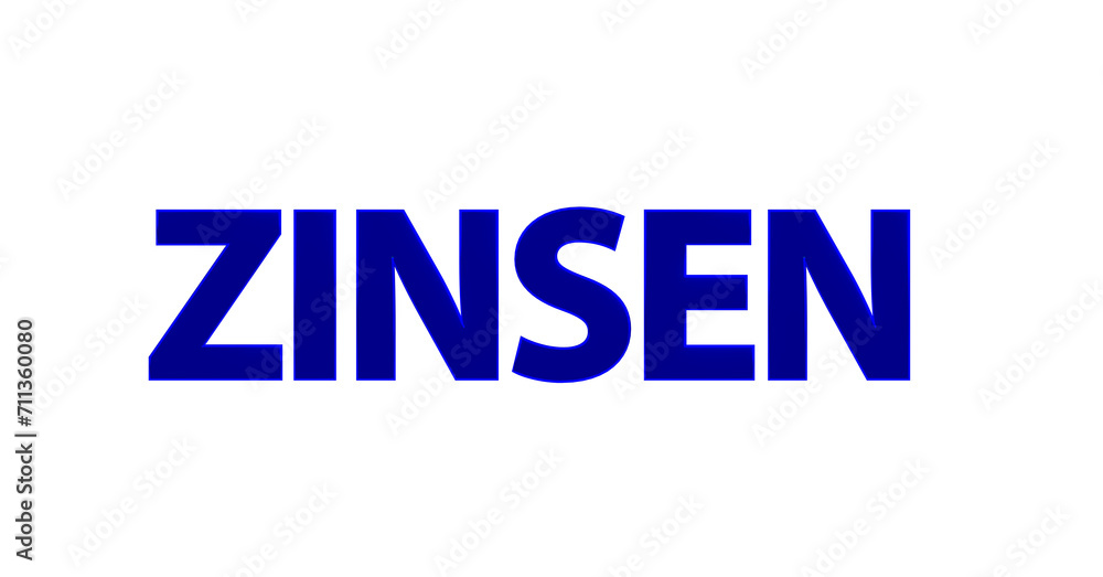 Zinsen - blaue plakative 3D-Schrift, Finanzen, Sparen, Bankkonto, Bank, Guthaben, Gewinn, Rendering, gerendert, Freisteller, Alphakanal
