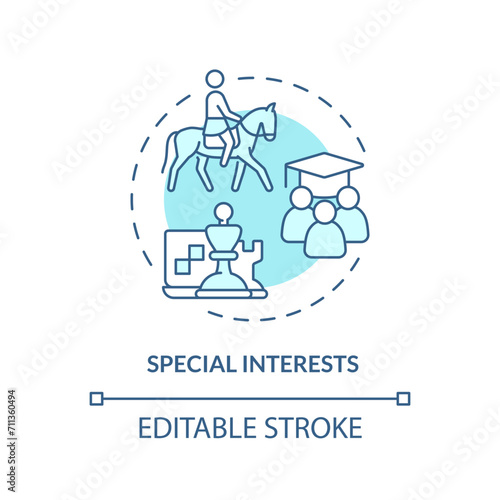 2D editable blue special interests icon, monochromatic isolated vector, thin line illustration representing extracurricular activities.