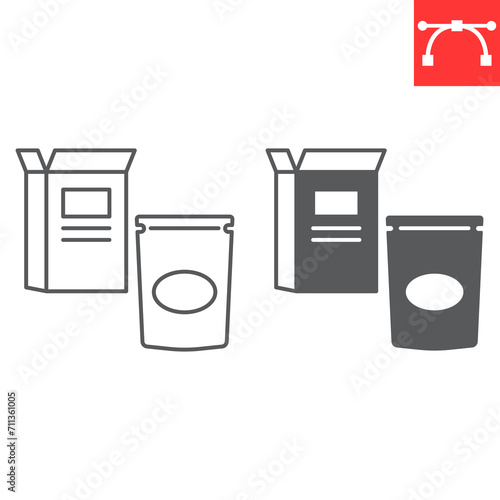 Cereal products line and glyph icon, grocery store and food for breakfast , cardboard box vector icon, vector graphics, editable stroke outline sign, eps 10.