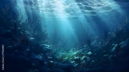 Blue Under Water World with light rays © Alex Bur