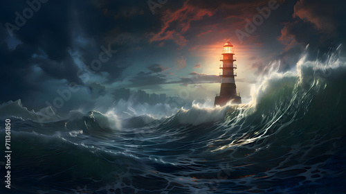 Lighthouse In Stormy Landscape illustration