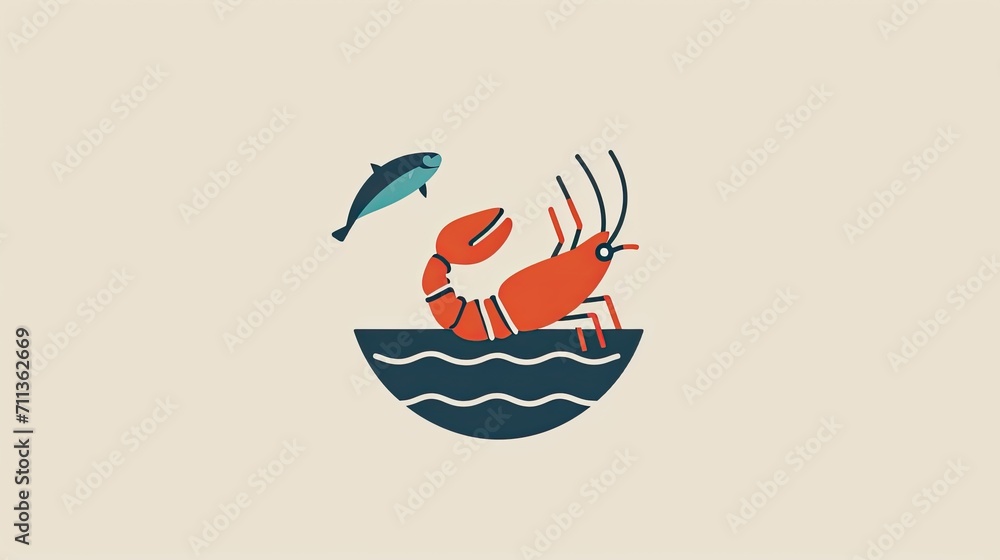 Restaurant menu icon, illustration of fish and crayfish in the sea, isolated on white background. Fresh seafood store logo. Healthy eating concept. Restaurant menu icon, illustration of fish and crayfish in the sea, isolated on white background. Fresh seafood store logo. Healthy eating concept.
