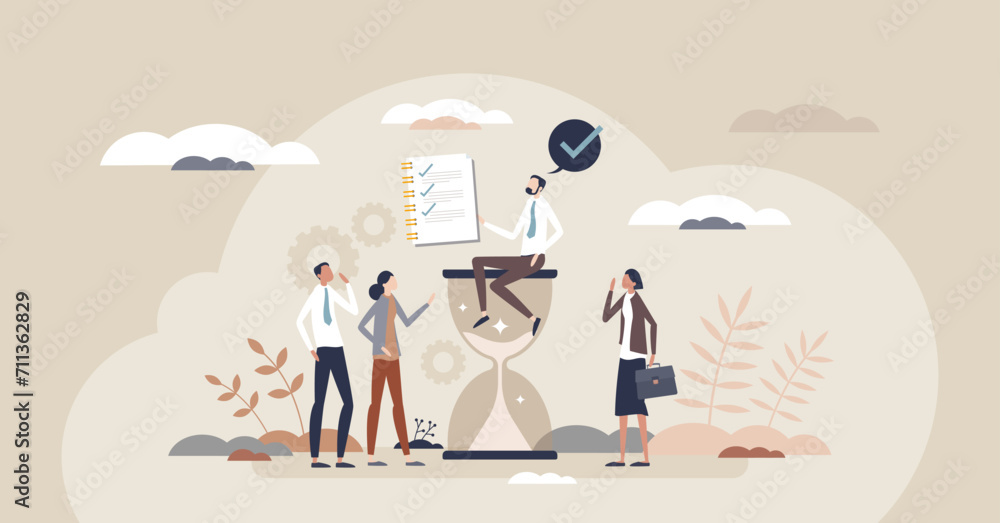 Accountability in business for honest and ethical company tiny person concept. Clear financial reports and liability in information vector illustration. Responsibility in professional work attitude. - obrazy, fototapety, plakaty 