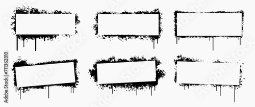 Set of grunge stencil rectangular frames with spray painted frames