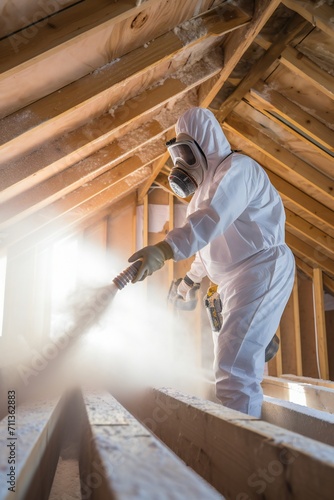 Man spraying foam insulation to insulate attic Generative Ai © LayerAce.com