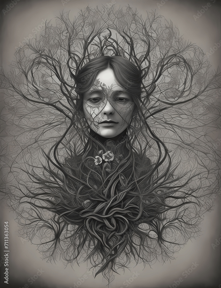 Surreal portraits,flower style, monochrome,lith printing Surreal portraits,flower style, monochrome,lith printing