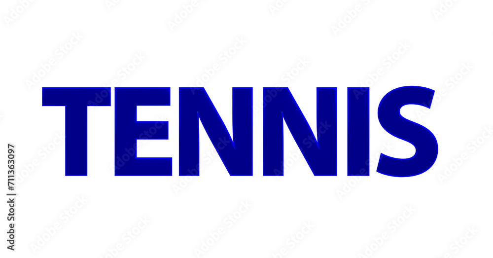 Tennis - blaue plakative 3D-Schrift, Sport, Tennisplatz, Aufschlag, Vorhand, Rückhand, Matchstrategie, Equipment, Training, Technik, Tennistraining, Doppelstrategie, Platzierung, Freisteller Renderi