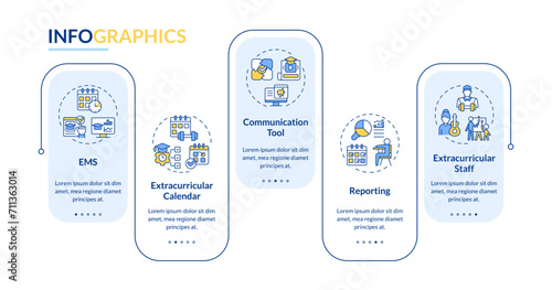2D extracurricular activities vector infographics template, data visualization with 5 steps, process timeline chart.