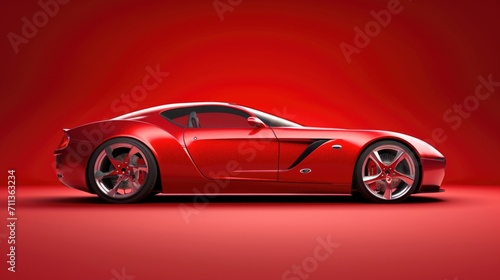 Side view of a modern luxury sports red car isolated on a red gradient background. Transport for your project © Eugenia
