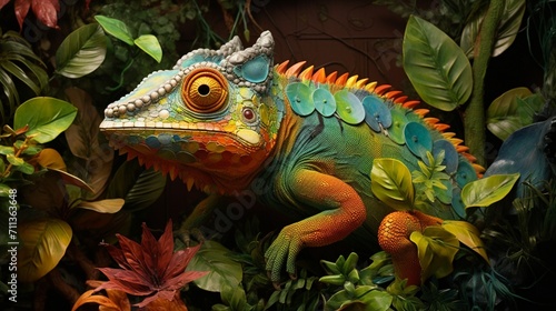 A lifelike depiction of a chameleon in its natural habitat - Generative AI