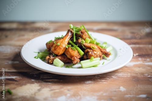 spicy chicken wings on a plate with celery
