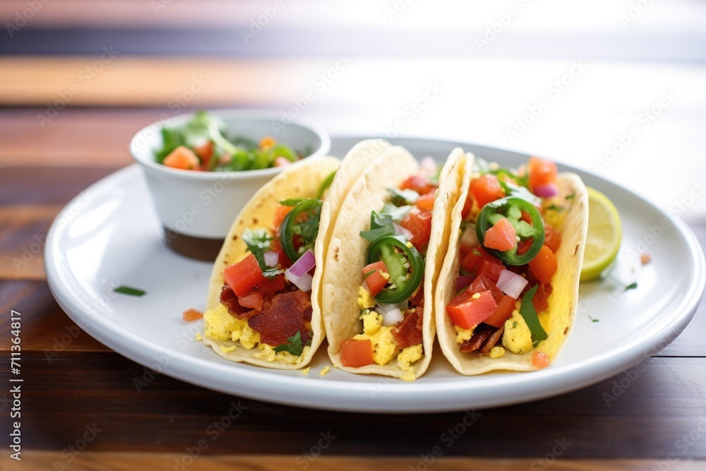 fresh breakfast tacos with scrambled eggs and bacon bits fresh breakfast tacos with scrambled eggs and bacon bits