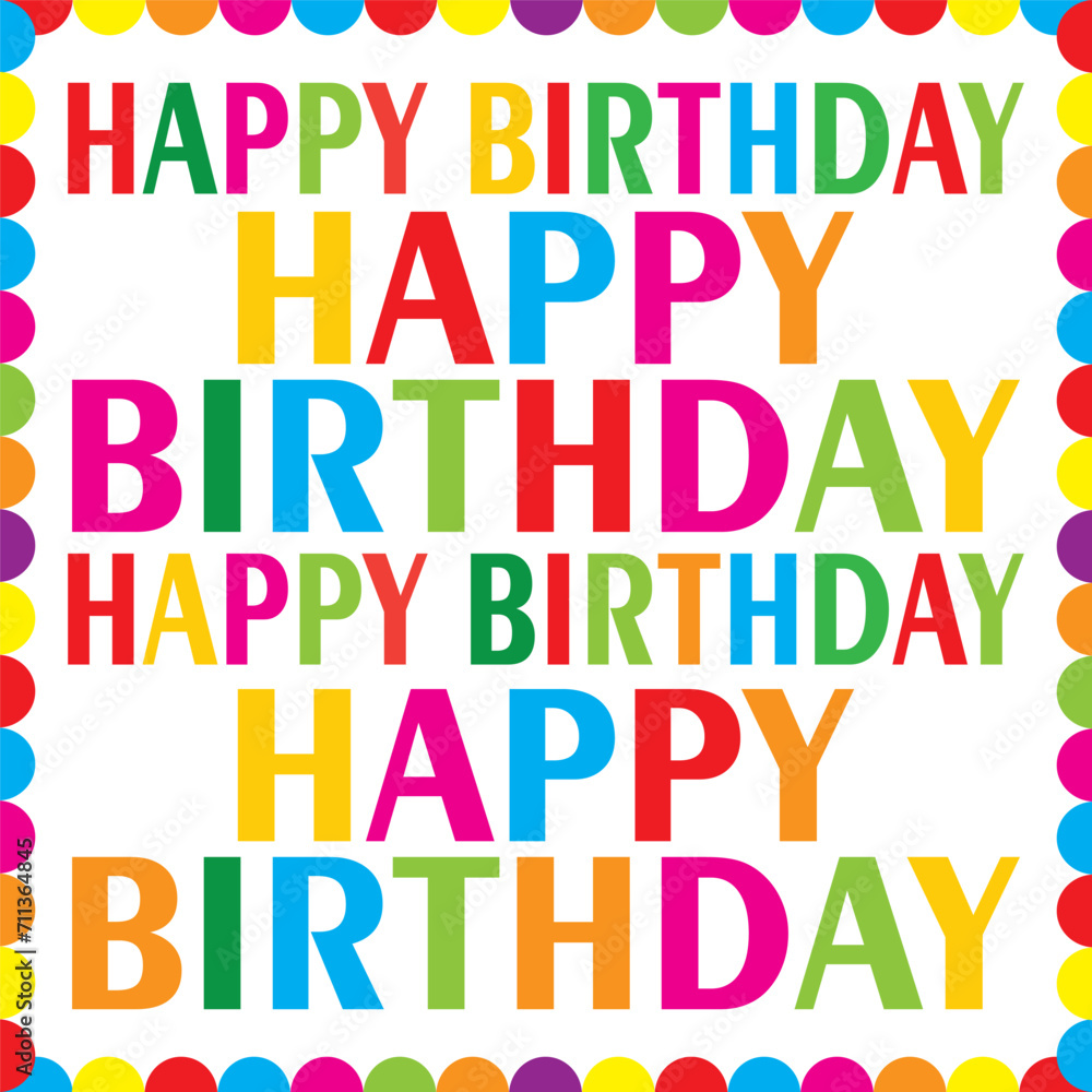 colorful happy birthday text for birthday greeting card, gift bag