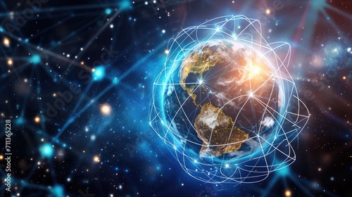 The interconnected globe within a digital network of global aspirations