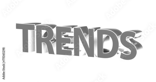 Trends - silberne plakative 3D-Schrift, Innovation, Modern, Aktuell, Entwicklung, Forschung, Mode, Technologie, Rendering, gerendert, Freisteller, Alphakanal 