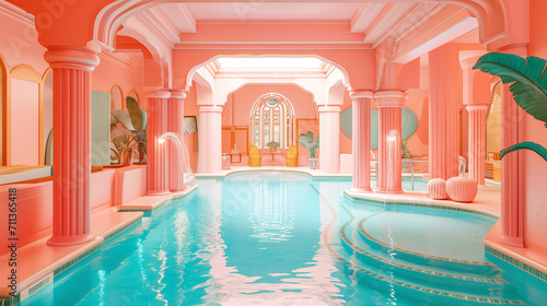 Pastel Paradise: Serenity at the Vintage Pool © Nicolas