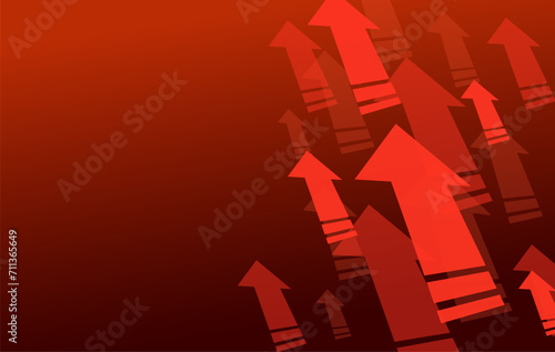 Arrows rising up. Flat, red, design for trading, many arrows going up, rising prices. Vector illustration