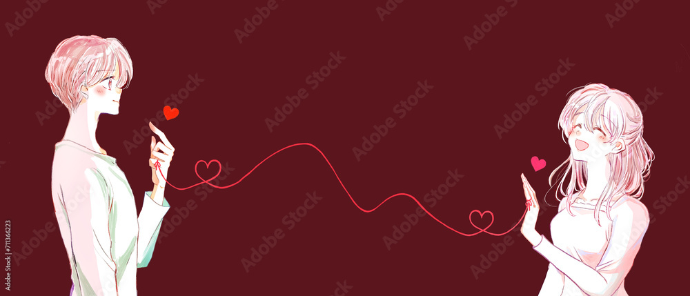 運命の赤い糸で結ばれた向かい合う男女