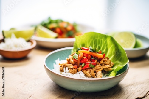 turkey lettuce wraps with a tangy lime wedge garnish