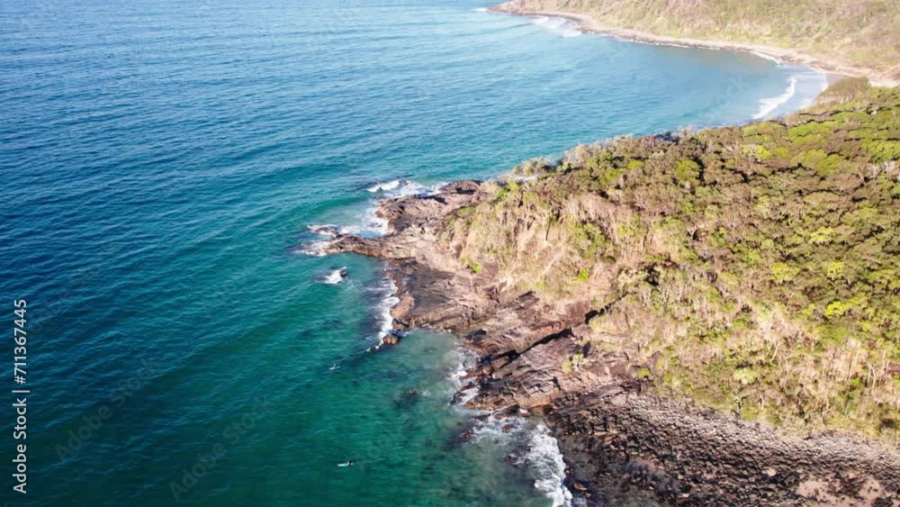 Rugged Shore With Dense Forest In Noosa National Park, Queensland, Australia. Aerial Drone Shot Rugged Shore With Dense Forest In Noosa National Park, Queensland, Australia. Aerial Drone Shot