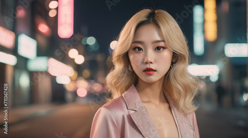 Wallpaper Mural portrait of a beautiful blonde korean woman in her mid20s, glamour street Torontodigital.ca