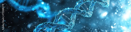 Abstract blue DNA molecular tech background. Generative AI