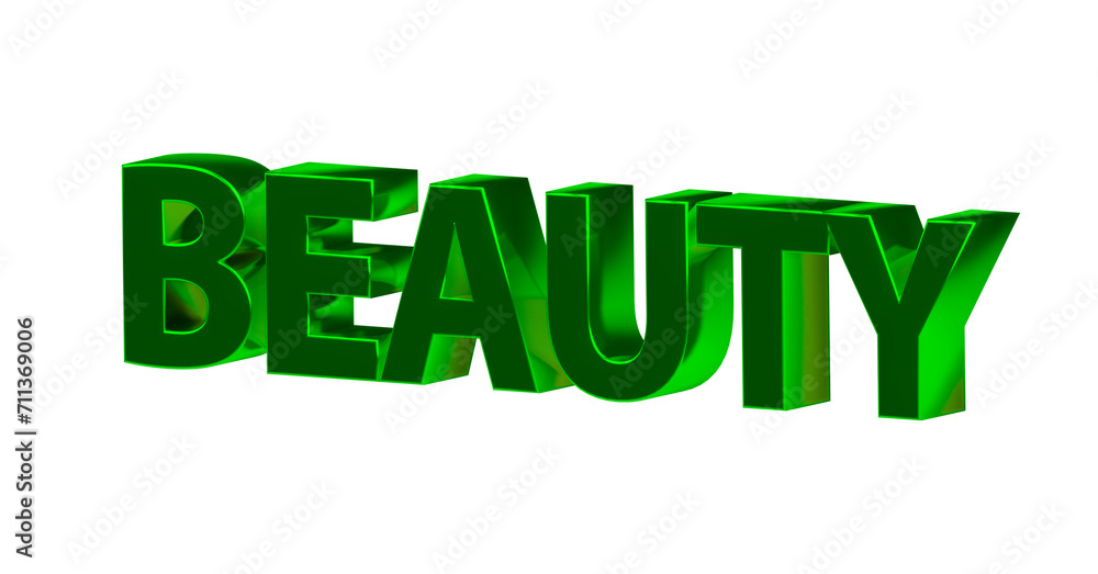 Beauty grüne plakative 3D-Schrift, Schönheit, Hautpflege, Make-up, Kosmetik, Wellness, Nageldesign,  Lippenstift, Rouge,  Gesichtspflege, Sonnenschutz, Frisuren, Maniküre, Rendering, Freisteller