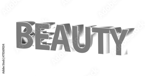 Beauty silberne plakative 3D-Schrift, Schönheit, Hautpflege, Make-up, Kosmetik, Wellness, Nageldesign,  Lippenstift, Rouge,  Gesichtspflege, Sonnenschutz, Frisuren, Maniküre, Rendering, Freisteller photo