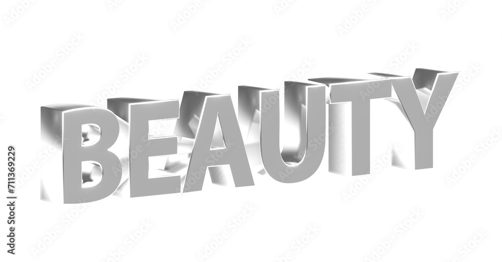 Beauty silberne plakative 3D-Schrift, Schönheit, Hautpflege, Make-up, Kosmetik, Wellness, Nageldesign,  Lippenstift, Rouge,  Gesichtspflege, Sonnenschutz, Frisuren, Maniküre, Rendering, Freisteller