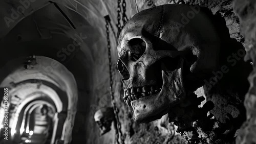 The sound of chains rattling and bones clattering can be heard throughout the crypt, a constant reminder that even in death, these spirits are unable to find peace. Fantasy animatio photo