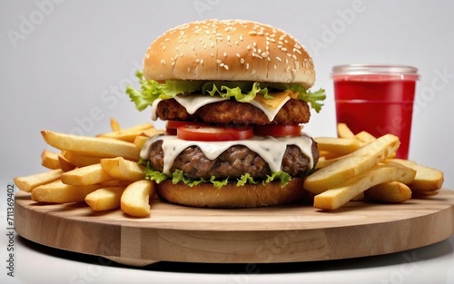 A set of burger and fries