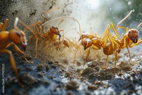 Army of ants defending their anthill fortress, a coordinated and formidable display of insect military strategy. © Robert Anto