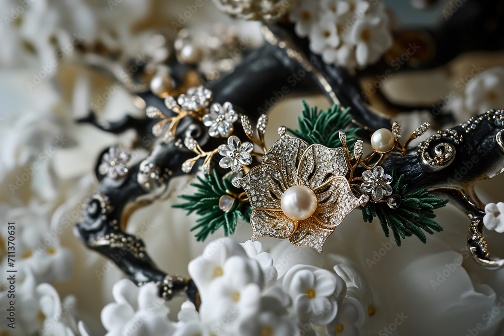 Fototapeta premium Artistic arrangements of handcrafted jewelry. Various diverse jewelry.