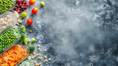 top view background with frozen foods photo