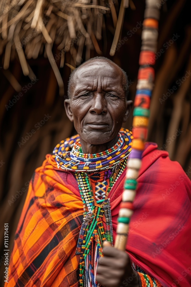 Leader of the Masai Mara tribe in his village
