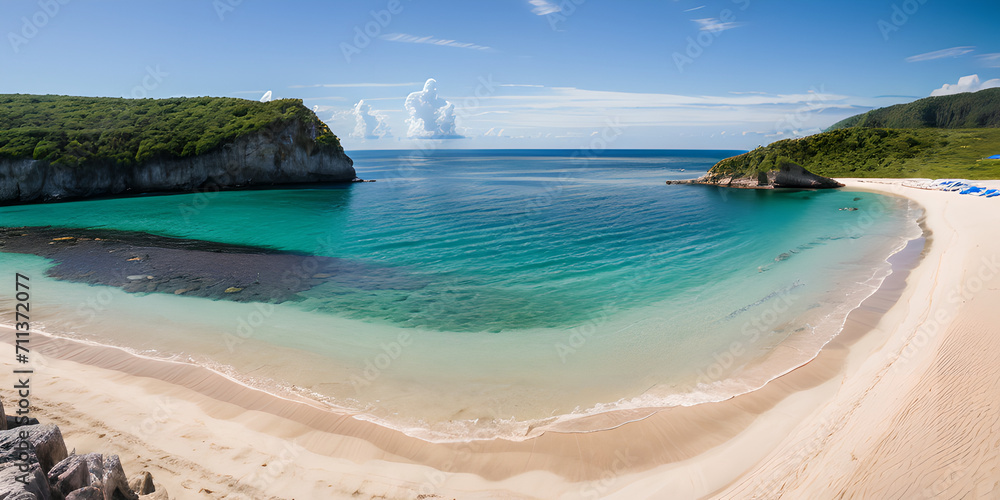 Fototapeta premium エメラルドグリーンの海と砂浜