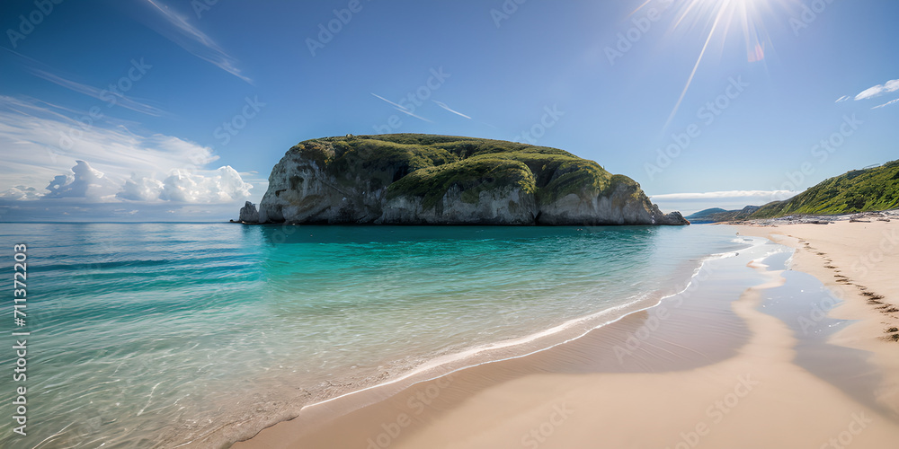 Fototapeta premium エメラルドグリーンの海と砂浜