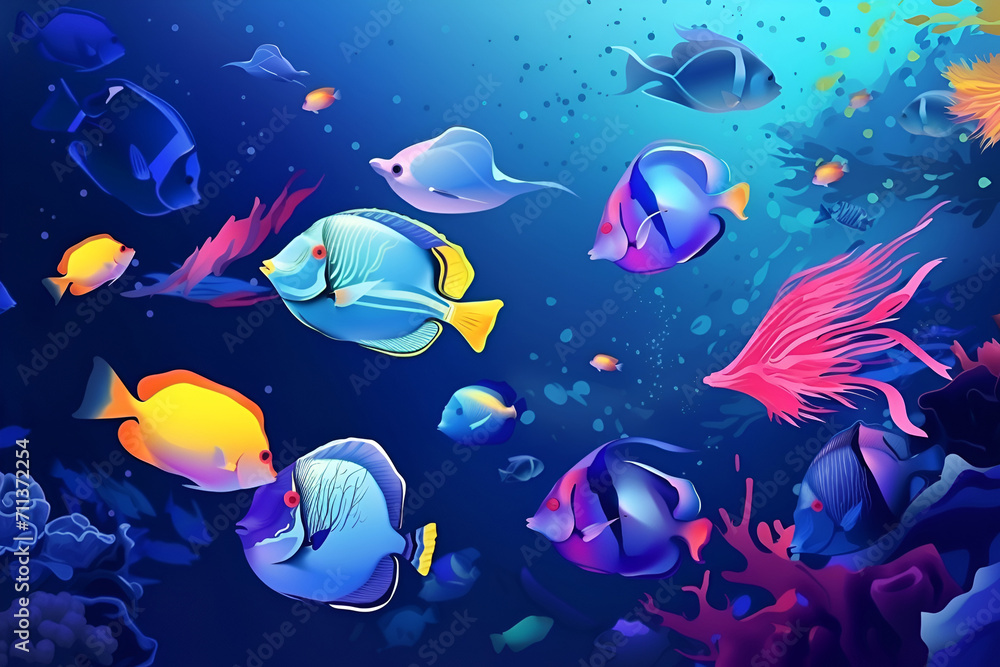 Obraz premium An illustration with variety of fish underwater