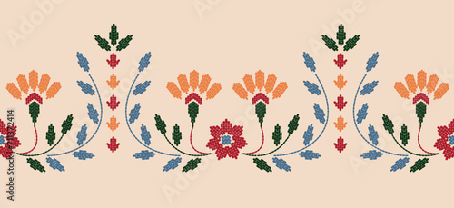 Beautiful Pattern Embroidery floral, leaves and branches pattern design, hem, skirt, adorning sleeves flower embroidery. beautiful border floral embroidery. Ethnic flower pattern.