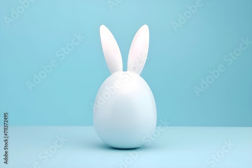 Easter egg with rabbit ears on blue background.