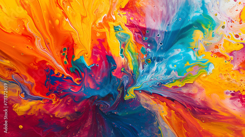Abstract painting of vibrant colors background. Illustrations painting background with fluid formation, colorful explosions, and bright rainbow color scheme.