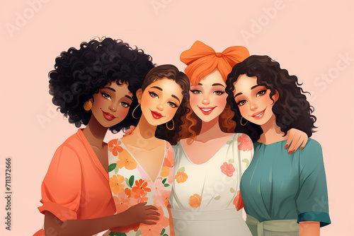 An illustration showcasing a variety of women with different ethnic backgrounds coming together to honor International Womens Day.
